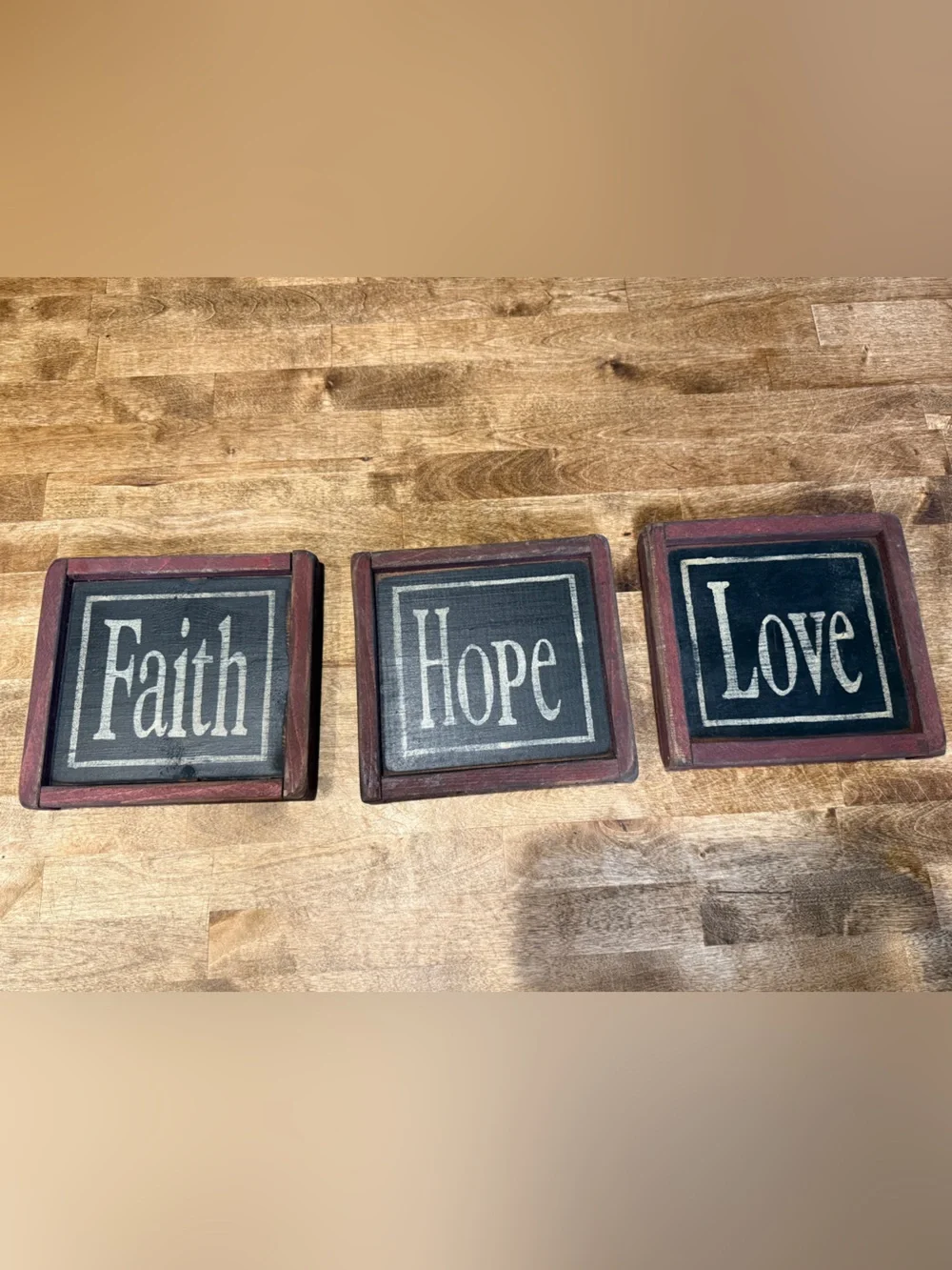 Primitive Faith Love Hope Wall Plaque Trio Signs